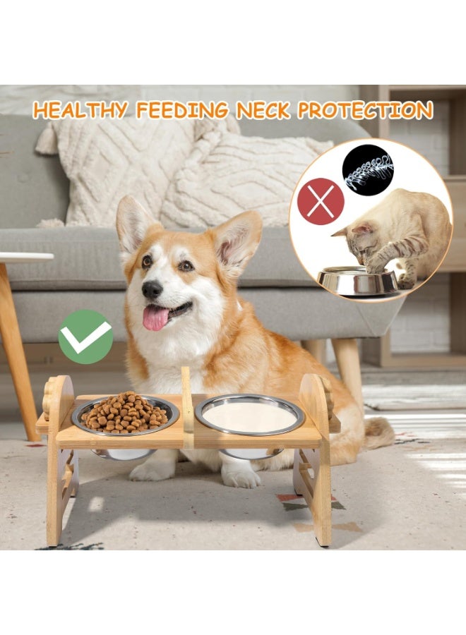 Bukela Pet Bowl, Adjustable Raised Dog Bowls Stand with 2 Pieces 304 Stainless Steel Bowls, Bamboo Pet Elevated Bowl Cat Feeder for Newborn Cats Dogs Pets from 4.4 to 11 Pounds - Image 5